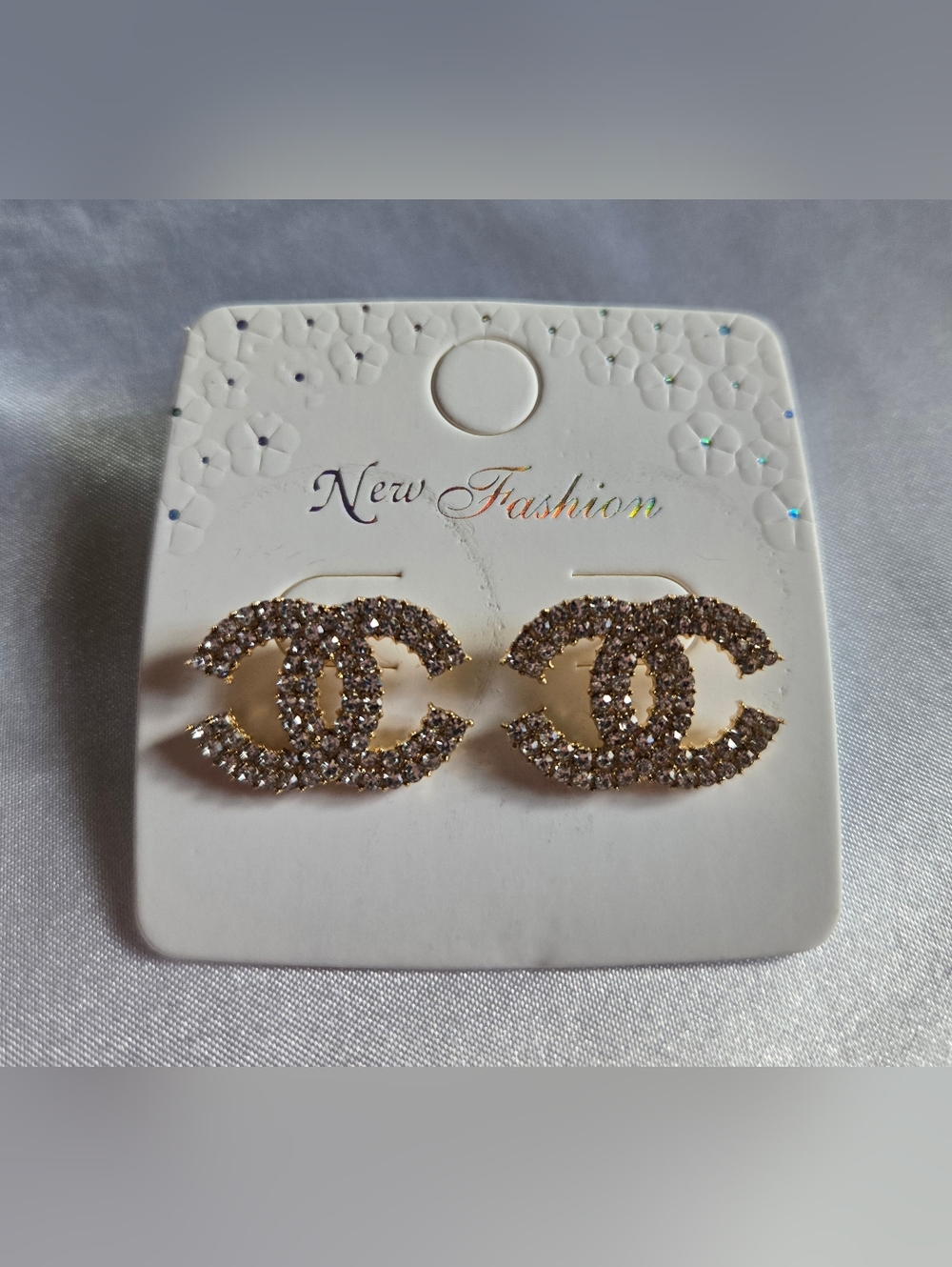 Gold-Tone Crystal Interlocking Logo Stud Earrings